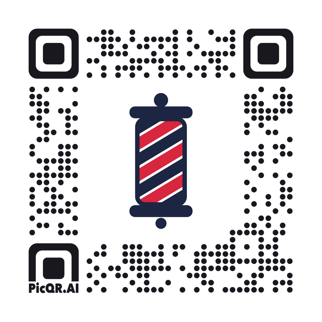 QR code featuring a red, white, and navy barber pole