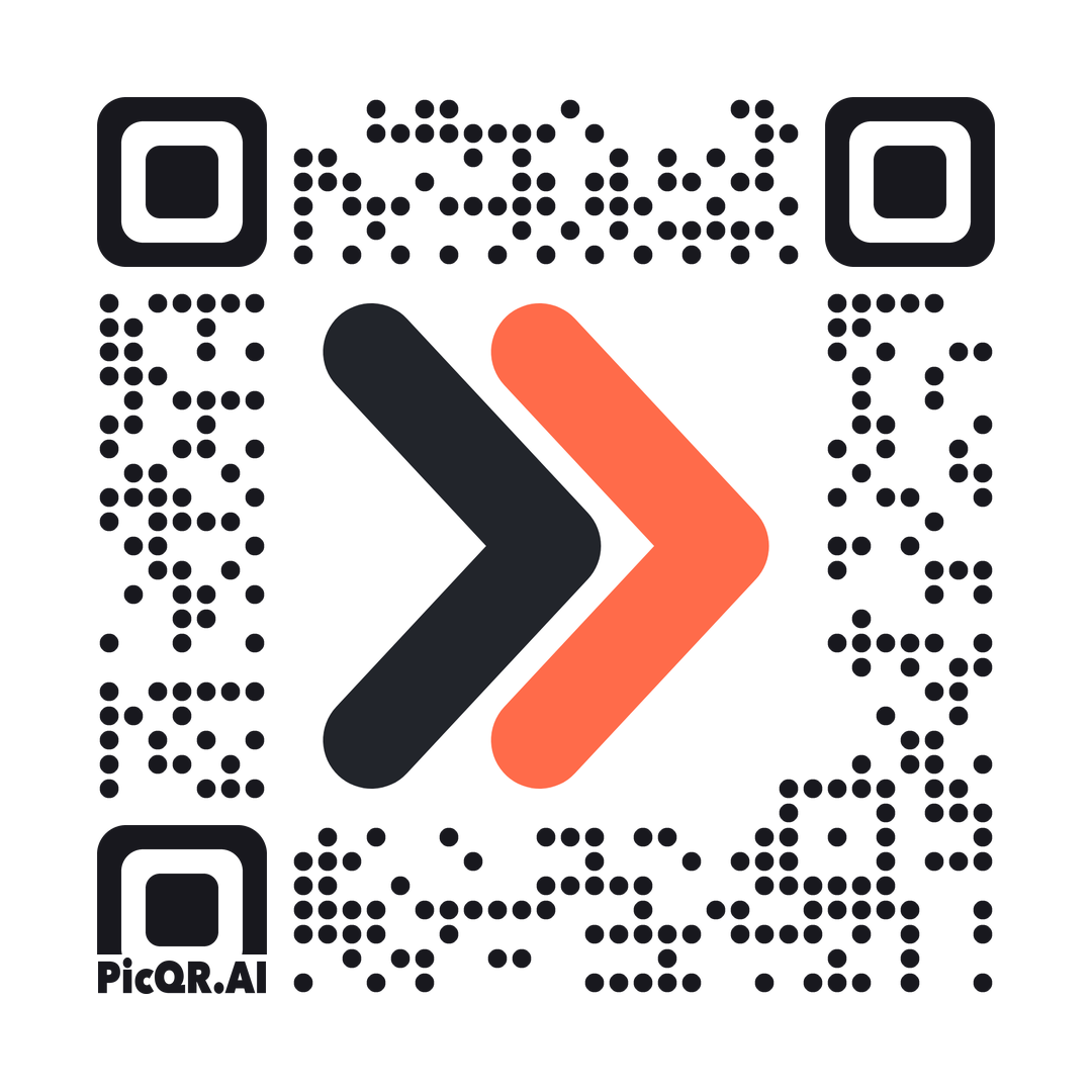 QR code featuring black and coral chevrons