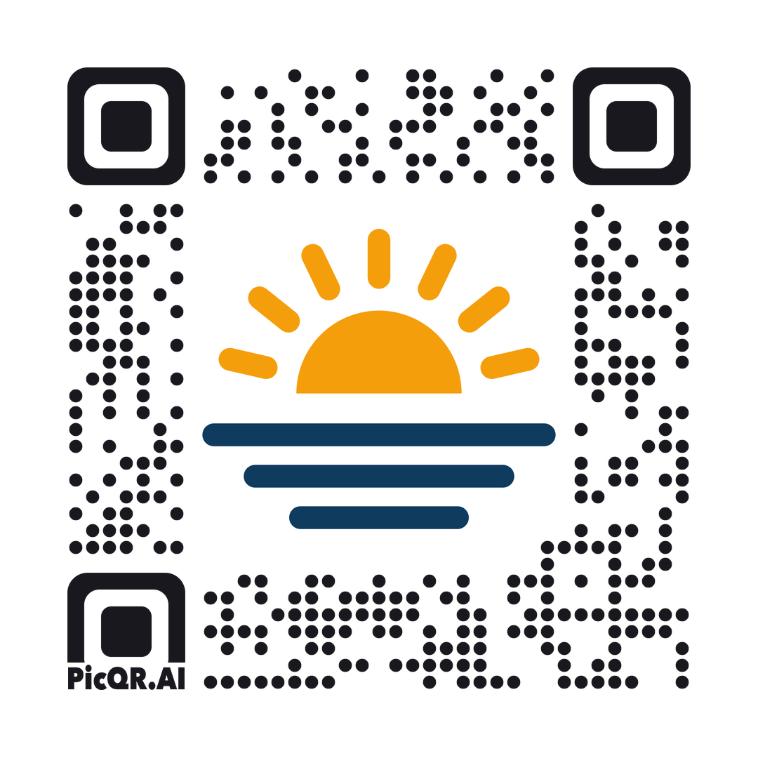 QR code featuring an orange sunrise above navy lines