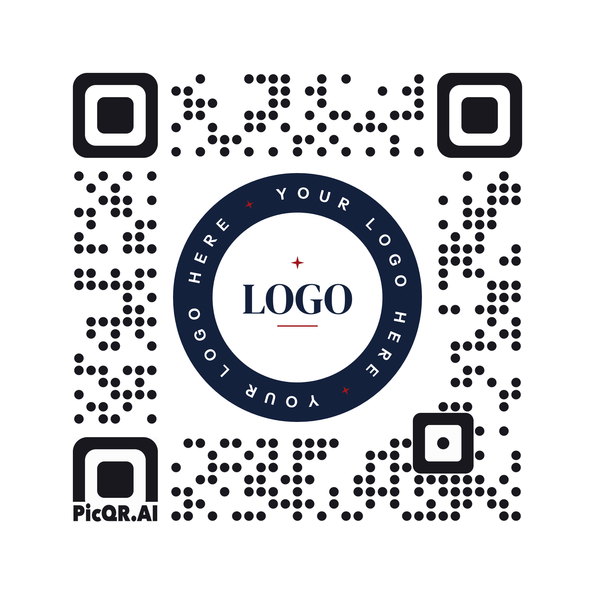 Your logo here QR design with a navy ring and white center